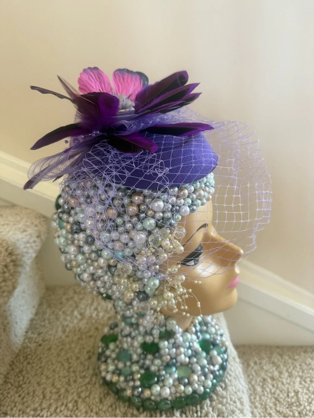 Purple Floral Feather Fascinator Headpiece - Women Accessories